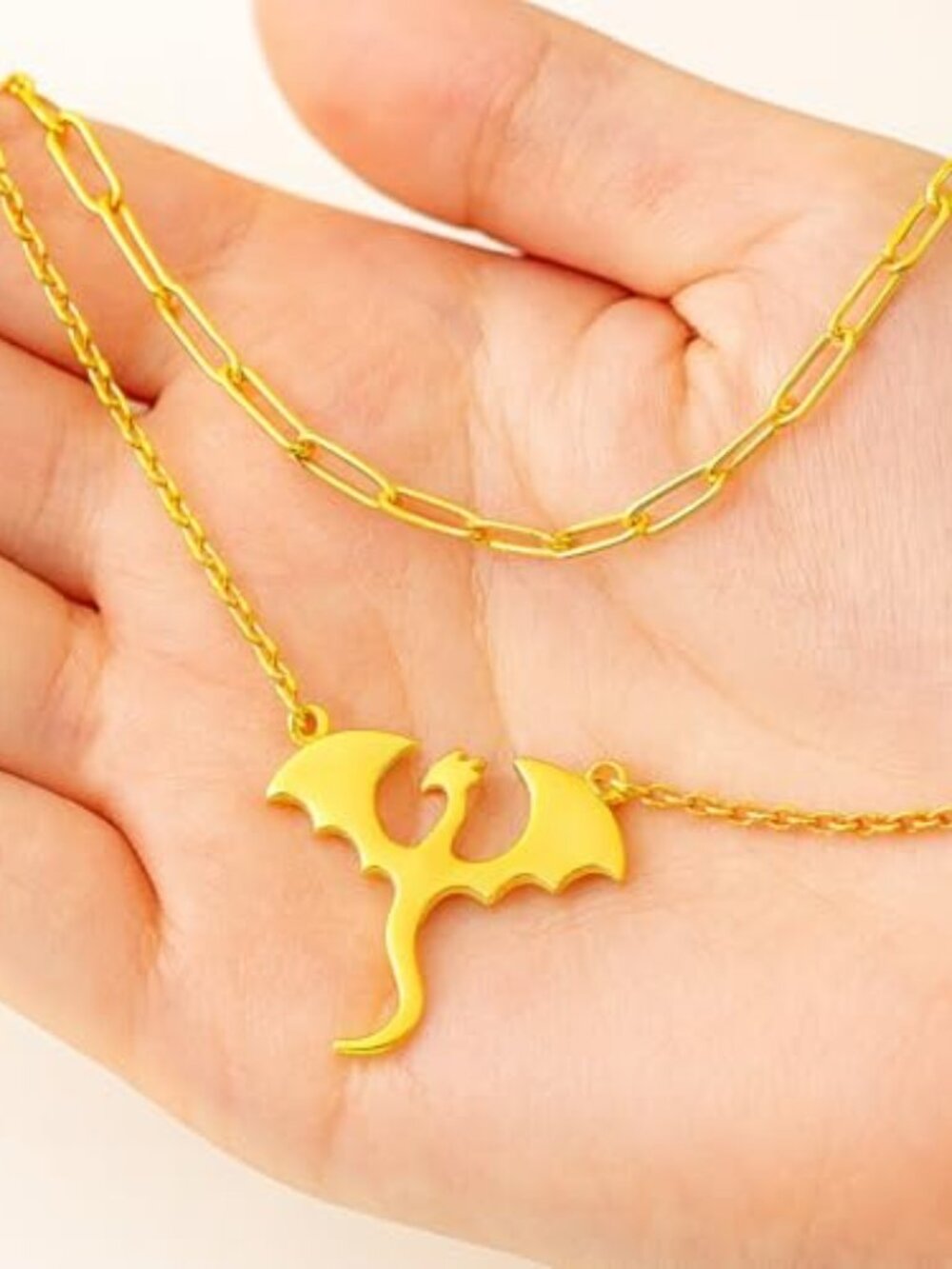 New - Gold Dragon‎ Necklace for Women, Stainless Steel Layered Double Chain